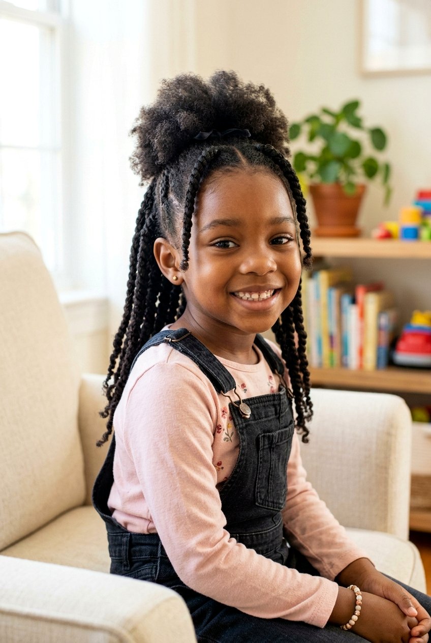 Half Down Puff With Twists - 20 natural puff styles for little girls - 20 natural puff styles for little girls