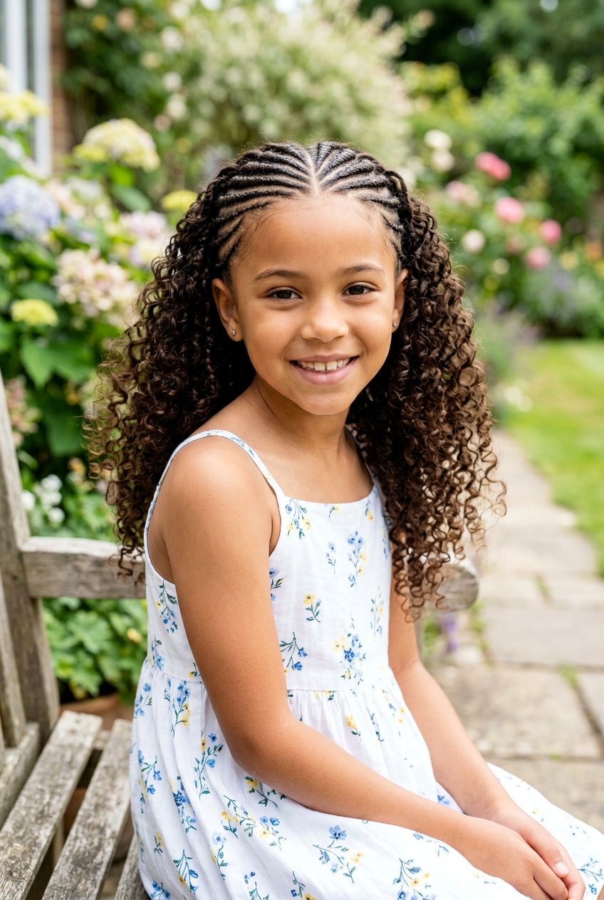 Half Head Cornrows With Loose Curls - 20 braid styles for mixed girls - 20 braid styles for mixed girls