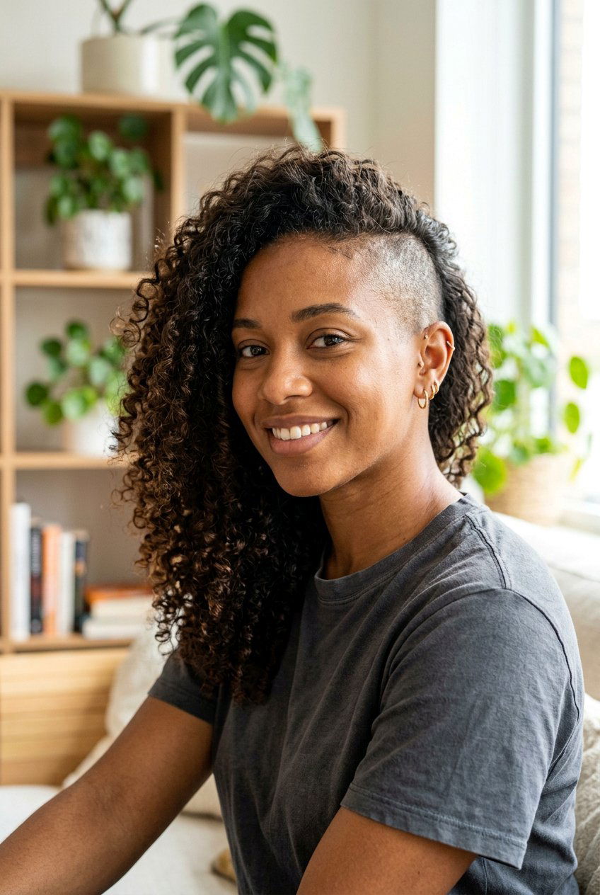 Half Shaved Undercut for Curly Hair - 20 undercut curls hairstyle for women - 20 undercut curls hairstyle for women