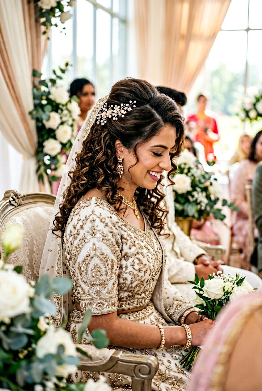 Half Tied Curls For Short To Medium Hair - 20 pakistani bridal hairstyles - 20 pakistani bridal hairstyles