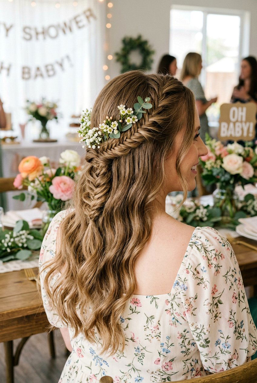 Half Up Baby Shower Braid - 20 baby shower hairstyles - 20 baby shower hairstyles