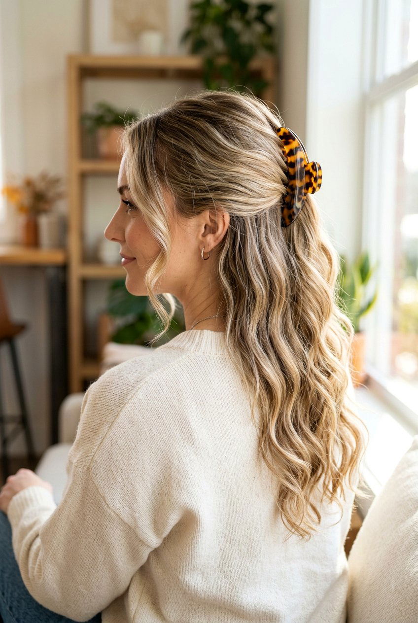 Half Up Banana Clip Hairstyle - 20 banana clip hairstyles - 20 banana clip hairstyles