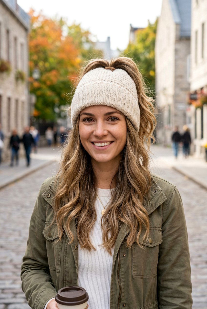 Half Up Beanie Hairstyle - 20 beanie hairstyles - 20 beanie hairstyles