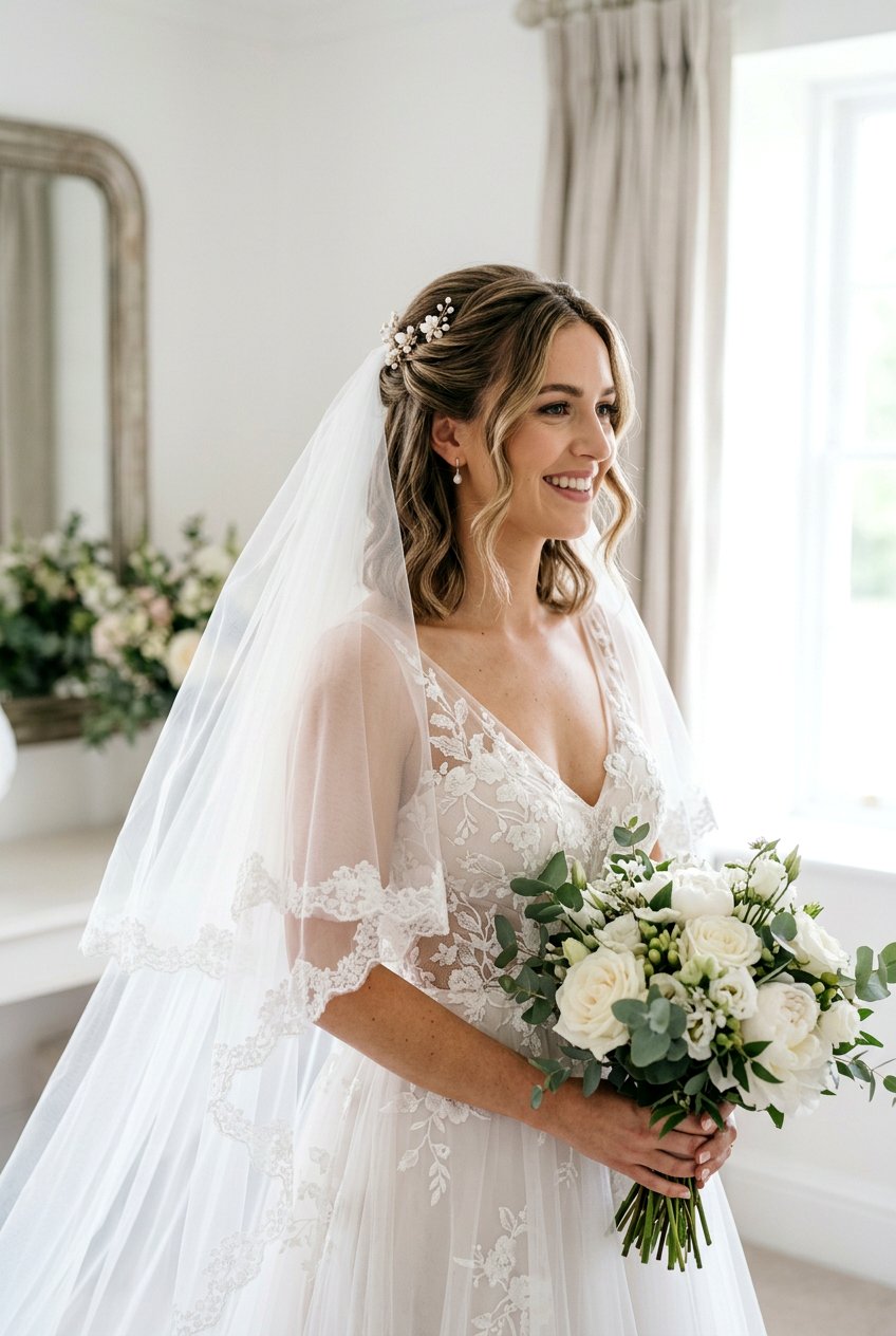 Half Up Bob - 20 bridal hairstyle for short bob with veil - 20 bridal hairstyle for short bob with veil