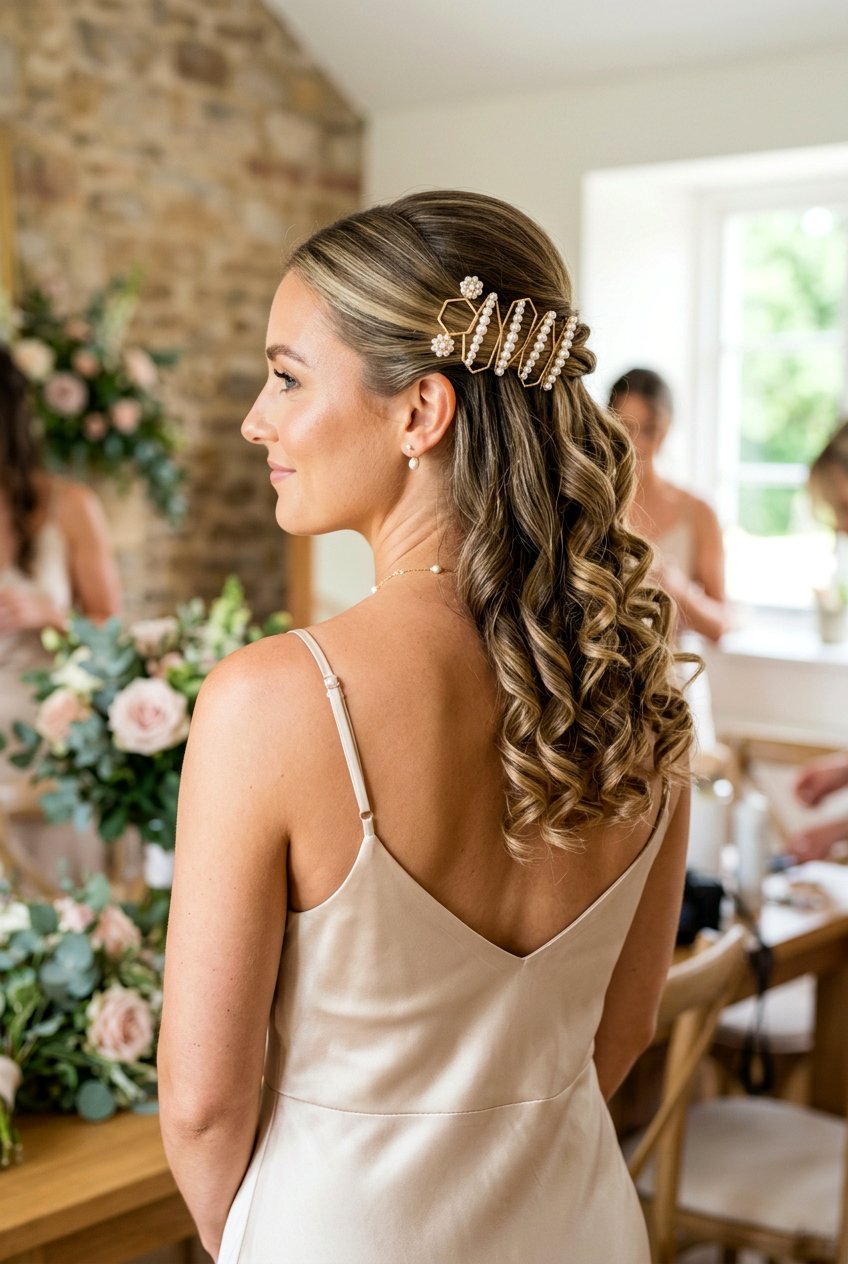 Half Up Bobby Pin Design With Spiral Curls - 20 bridesmaid half up with curls - 20 bridesmaid half up with curls