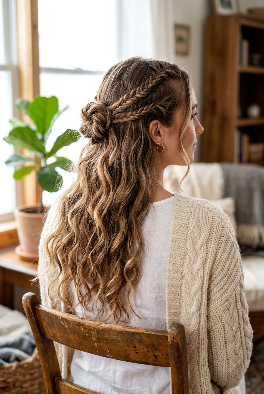 Half Up Boho Braid - 20 cottagecore braided hairstyle for women - 20 cottagecore braided hairstyle for women