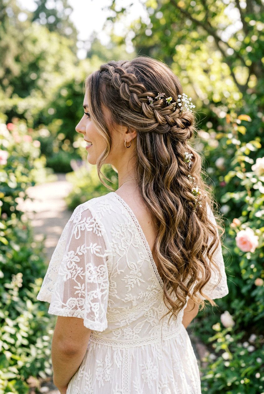 Half Up Boho Braids With Curls - 20 bohemian wedding hairstyles - 20 bohemian wedding hairstyles