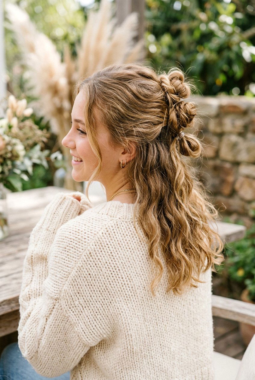 Half Up Boho Knots - 20 simple half up hairstyle for teens - 20 simple half up hairstyle for teens