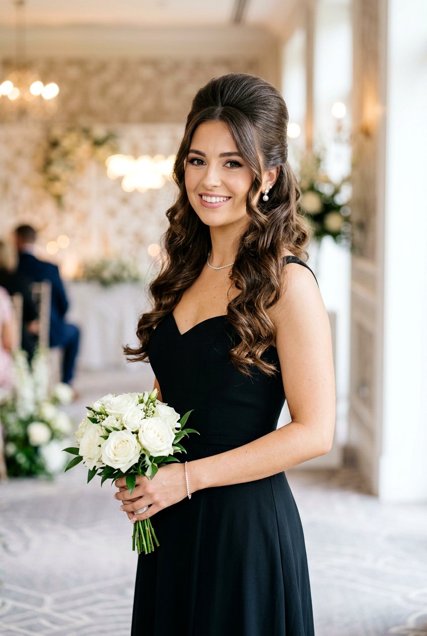 Half Up Bouffant With Cascading Curls - 20 bridesmaid half up with curls - 20 bridesmaid half up with curls