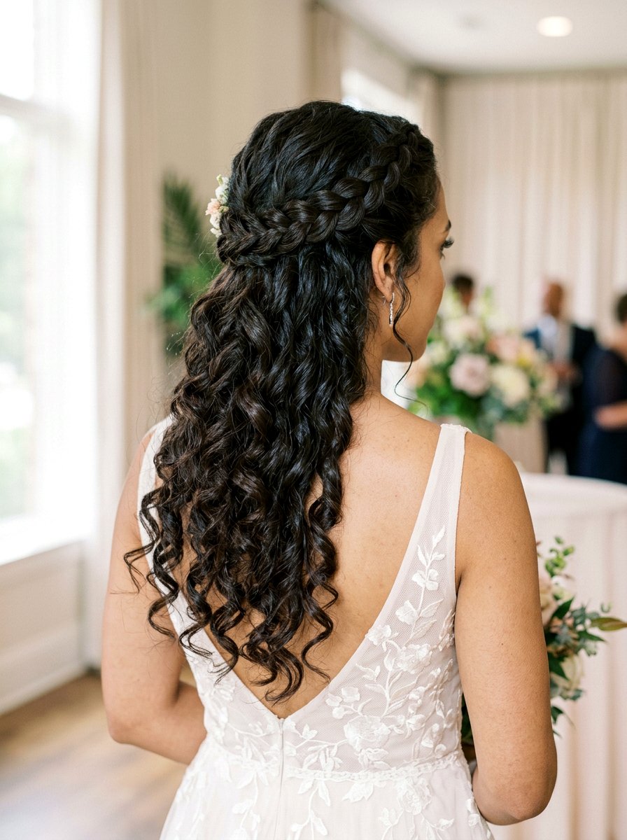 Half Up Braid - 20 wedding hairstyles for curly brides - 20 wedding hairstyles for curly brides