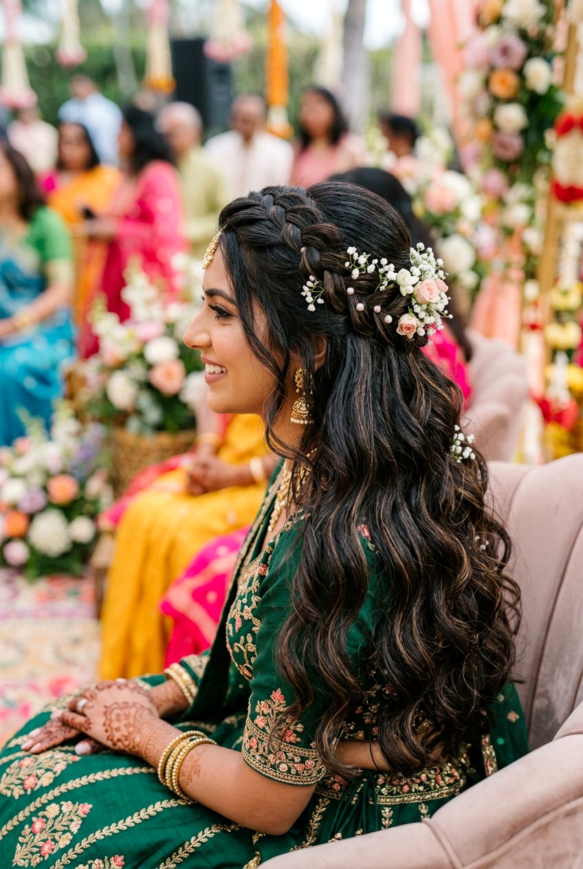 Half Up Braid For Mehndi - 20 mehndi braid hairstyles - 20 mehndi braid hairstyles