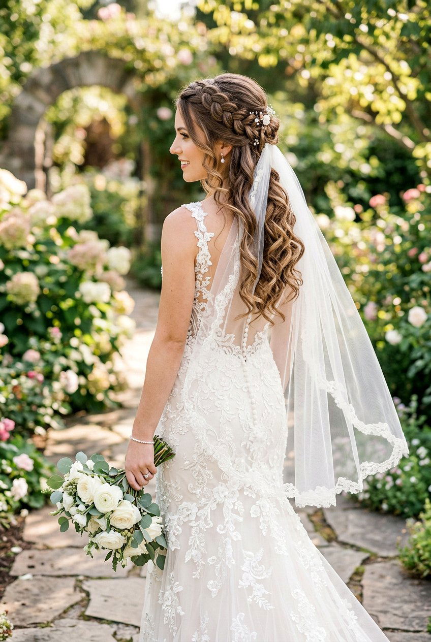Half Up Braid With Detachable Veil - 20 bridal half up braid with veil - 20 bridal half up braid with veil