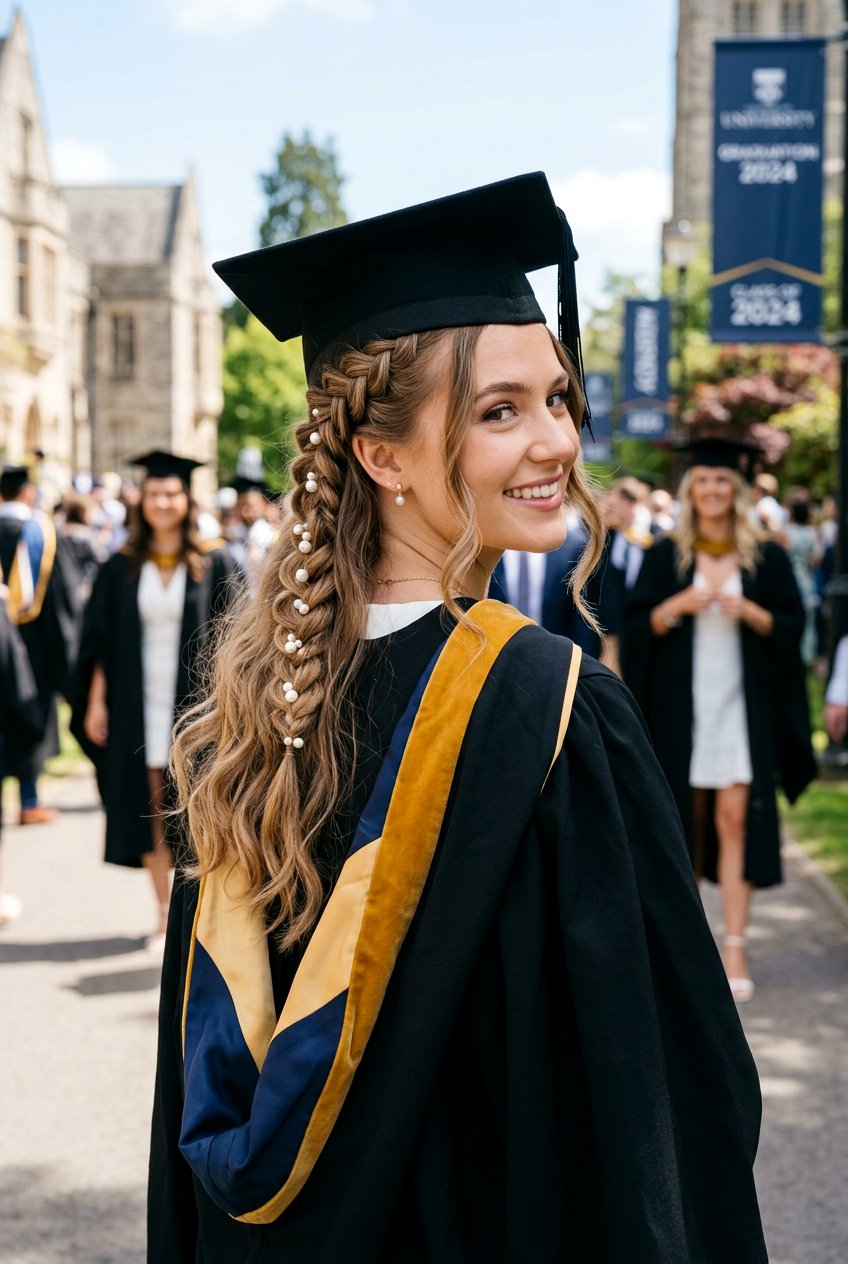 Half Up Braid With Pearl Clips - 20 graduation hairstyle with half up braid - 20 graduation hairstyle with half up braid