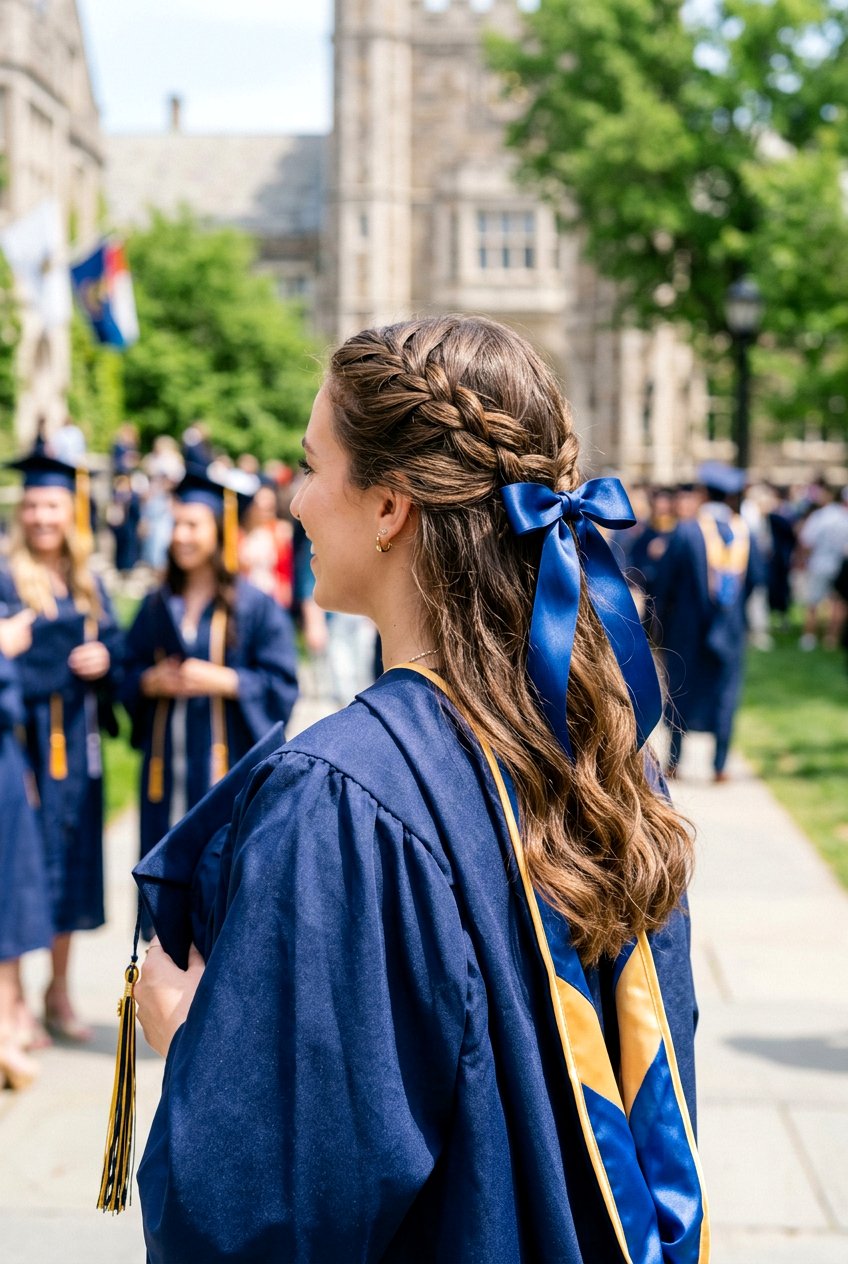 Half Up Braid With Ribbon Bow - 20 graduation hairstyle with half up braid - 20 graduation hairstyle with half up braid