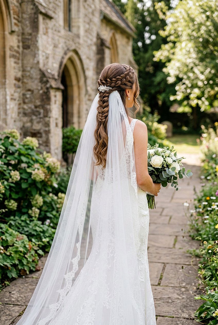 Half Up Braid With Veil Below Braid - 20 bridal half up braid with veil - 20 bridal half up braid with veil