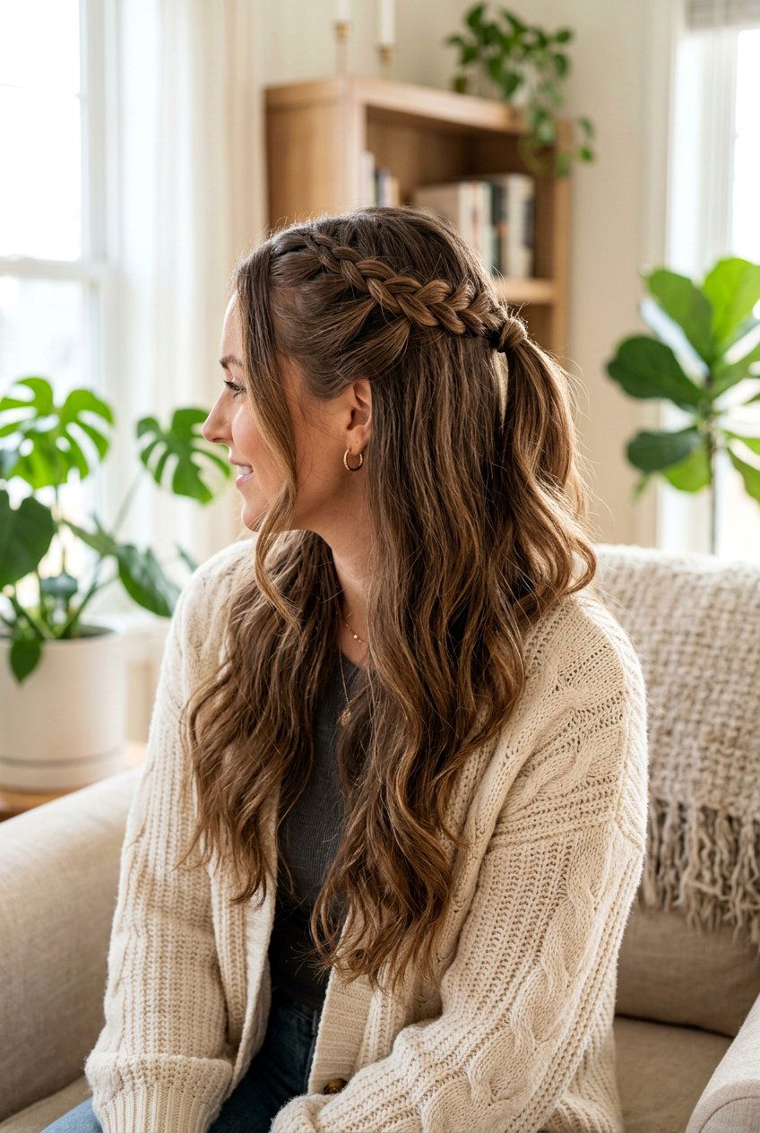 Half Up Braid - 20 bedtime braid for long layers - 20 bedtime braid for long layers