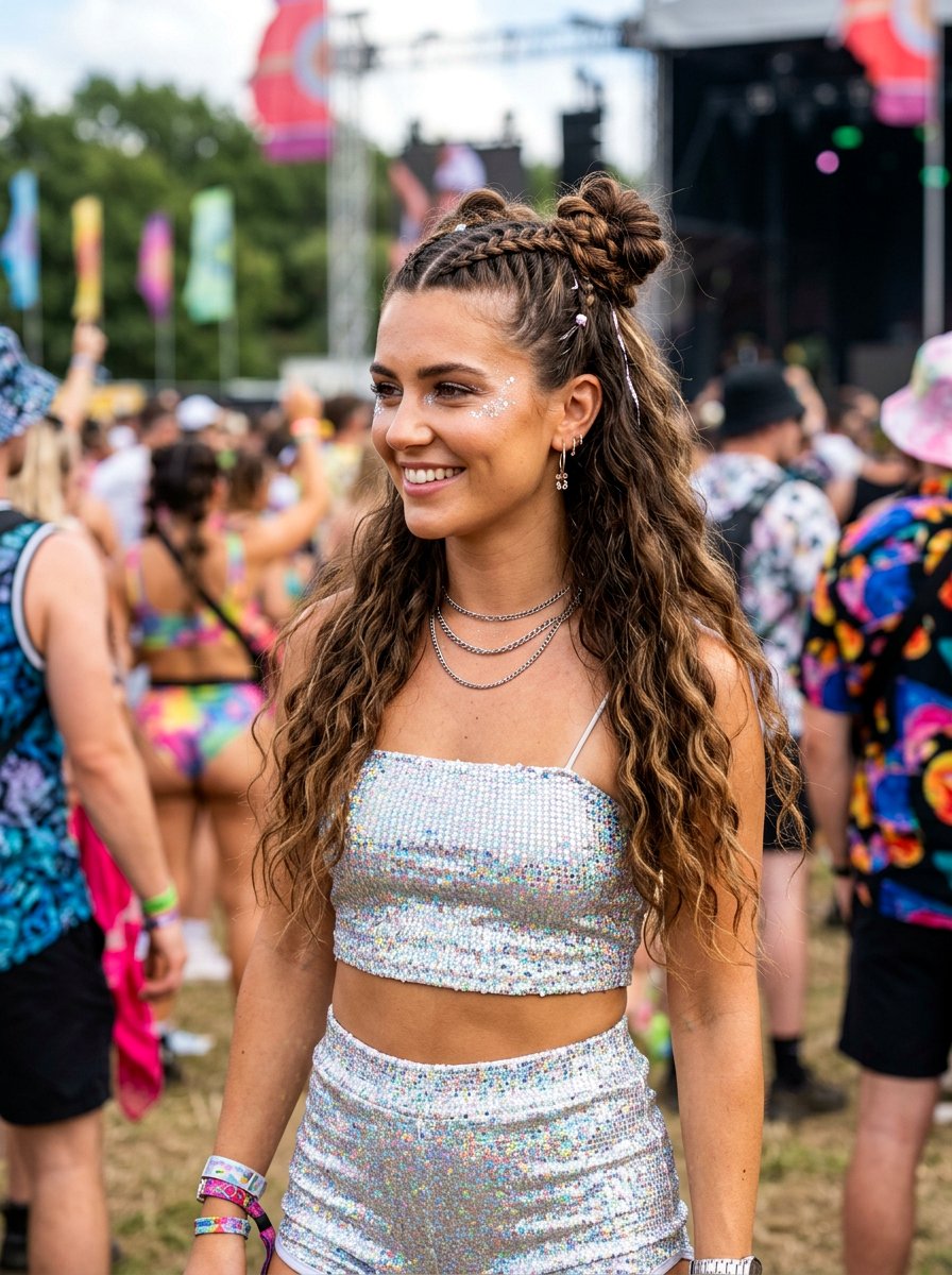 Half Up Braided Bun For Raves - 20 rave braid buns hairstyle - 20 rave braid buns hairstyle