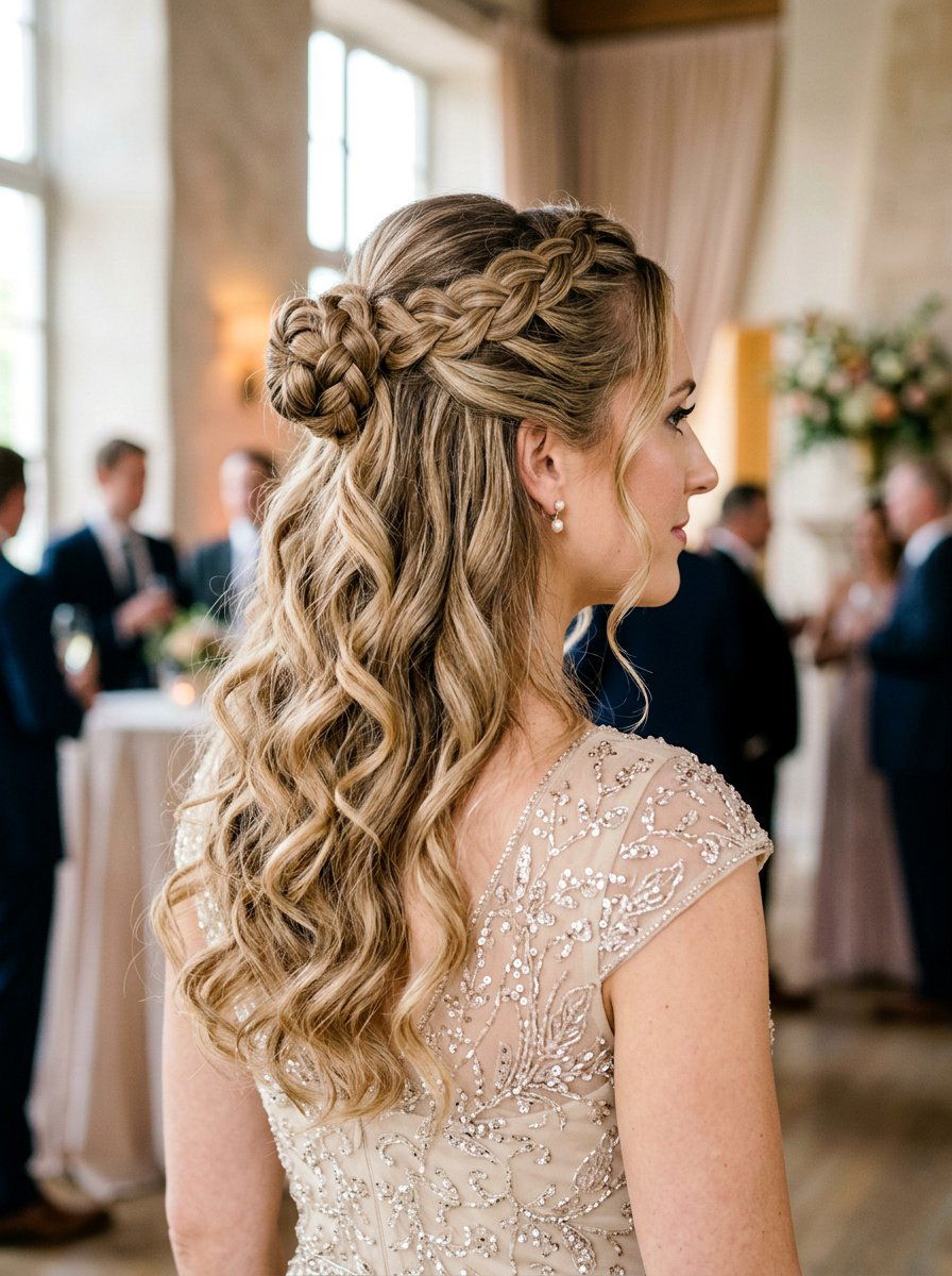 Half Up Braided Bun With Loose Curls - 20 prom half up curls with braids - 20 prom half up curls with braids
