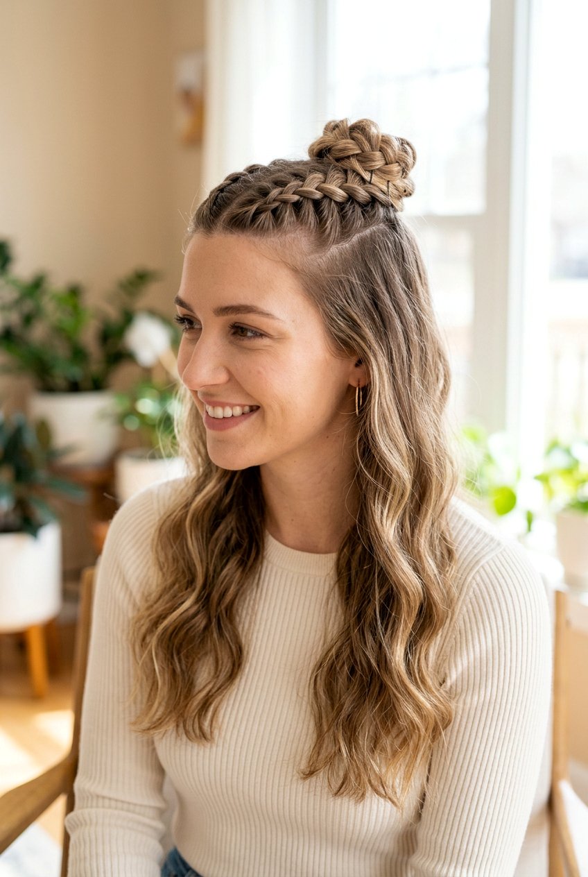 Half Up Braided Bun - 20 braided bun hairstyles - 20 braided bun hairstyles