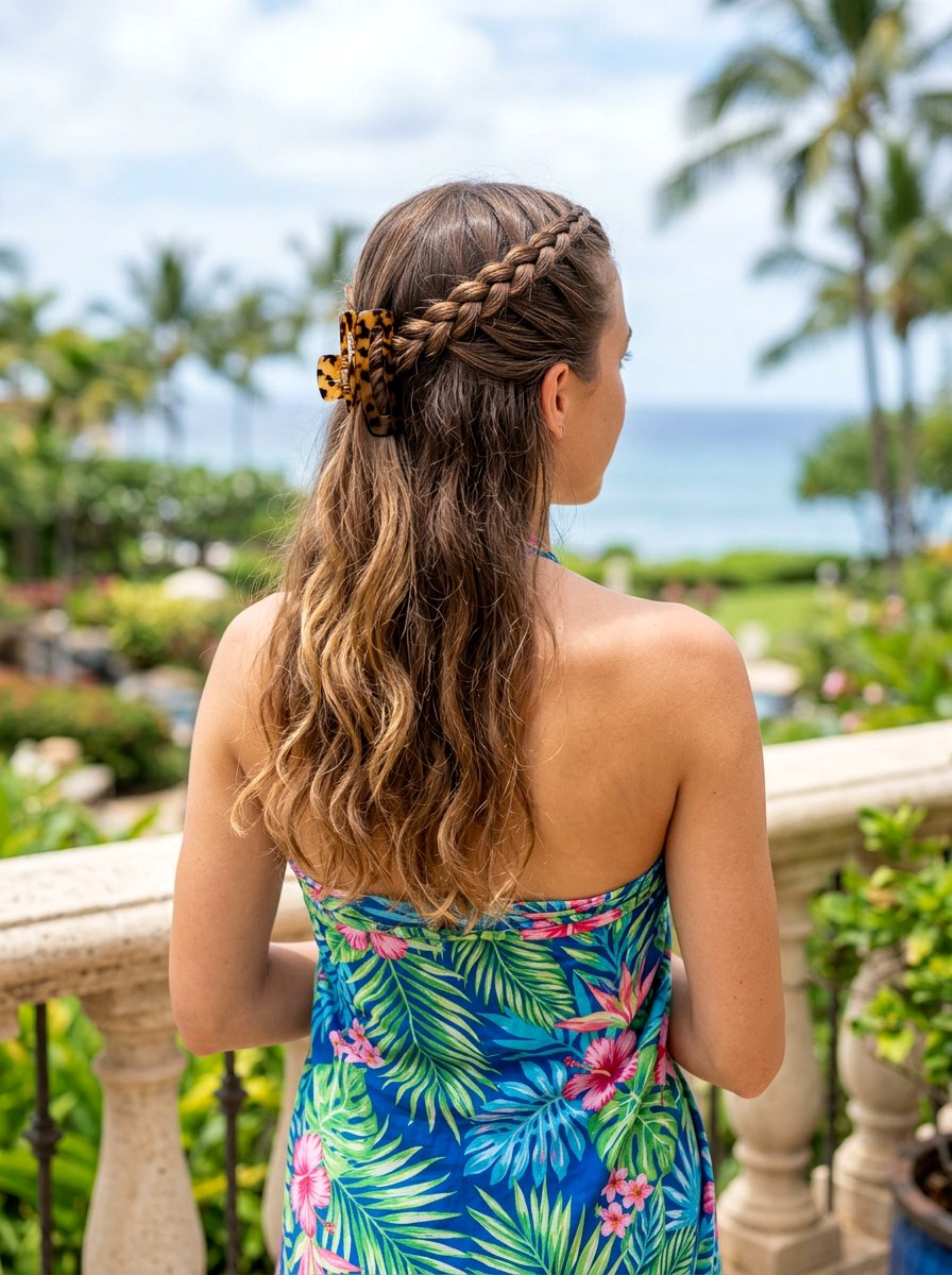 Half Up Braided Claw Clip - 20 claw clip hairstyle for beach vacation - 20 claw clip hairstyle for beach vacation