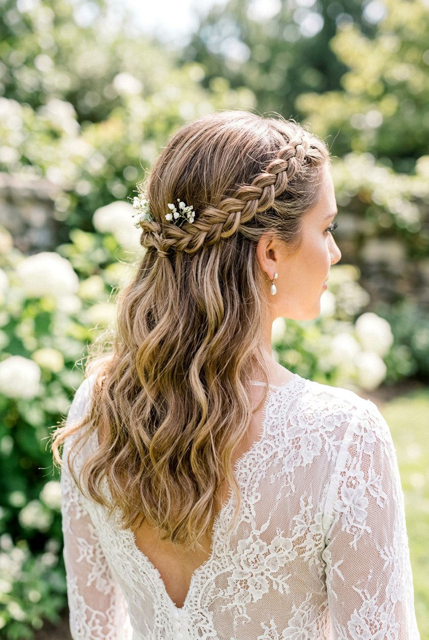 Half Up Braided Crown - 20 easy morning hairstyle for shoulder length hair - 20 easy morning hairstyle for shoulder length hair