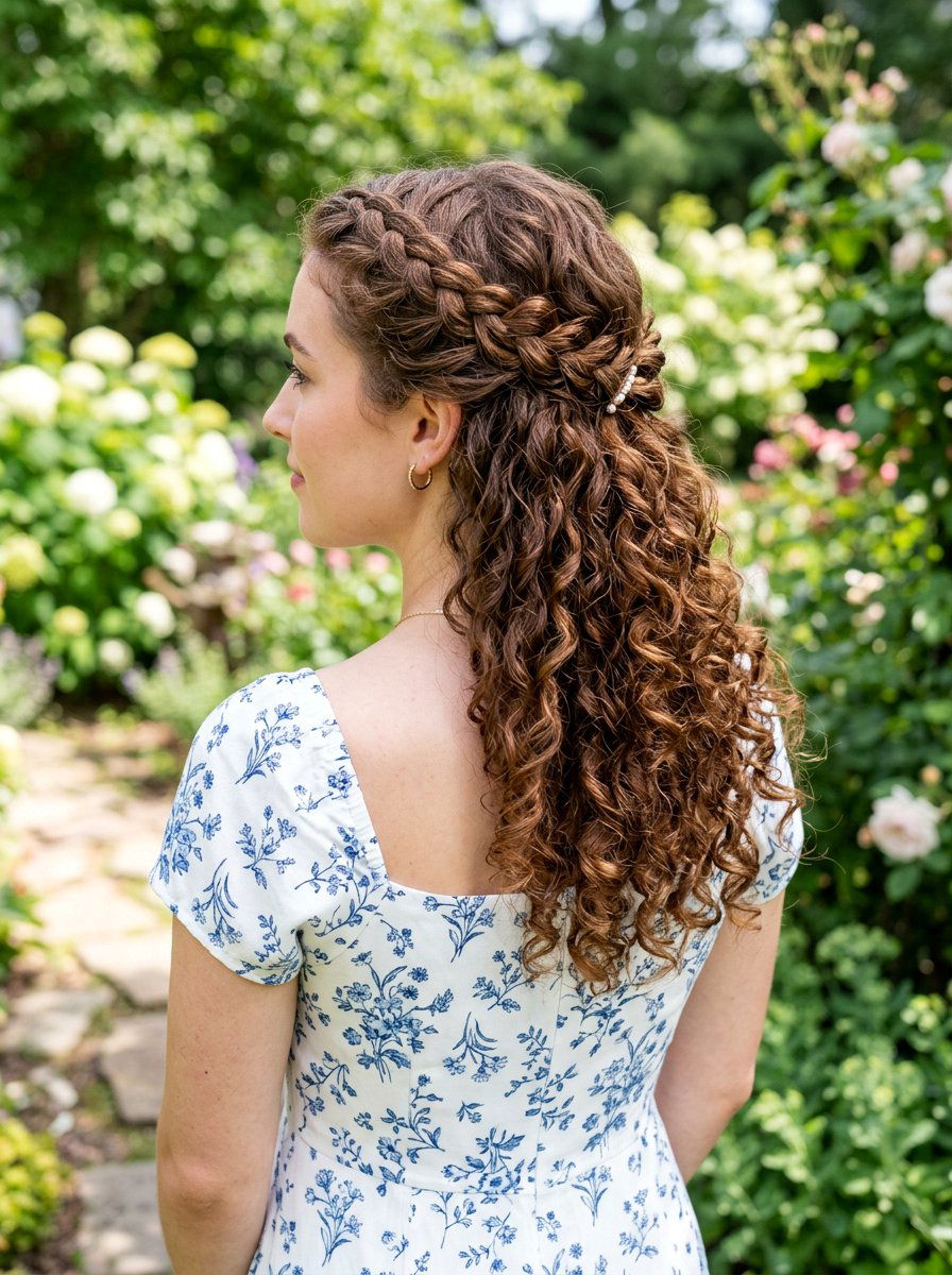 Half Up Braided Crown Curly Hair - 20 recital hairstyles for curly hair - 20 recital hairstyles for curly hair