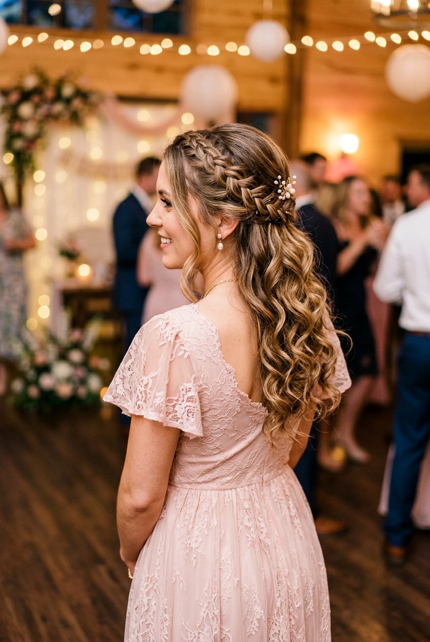 Half Up Braided Crown For Party - 20 party hairstyles for long hair - 20 party hairstyles for long hair