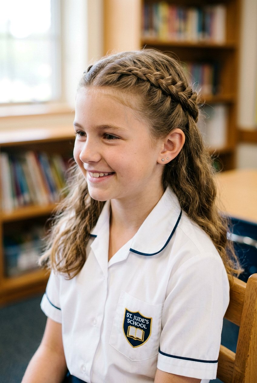 Half Up Braided Crown For School - 20 simple school braid for girls - 20 simple school braid for girls