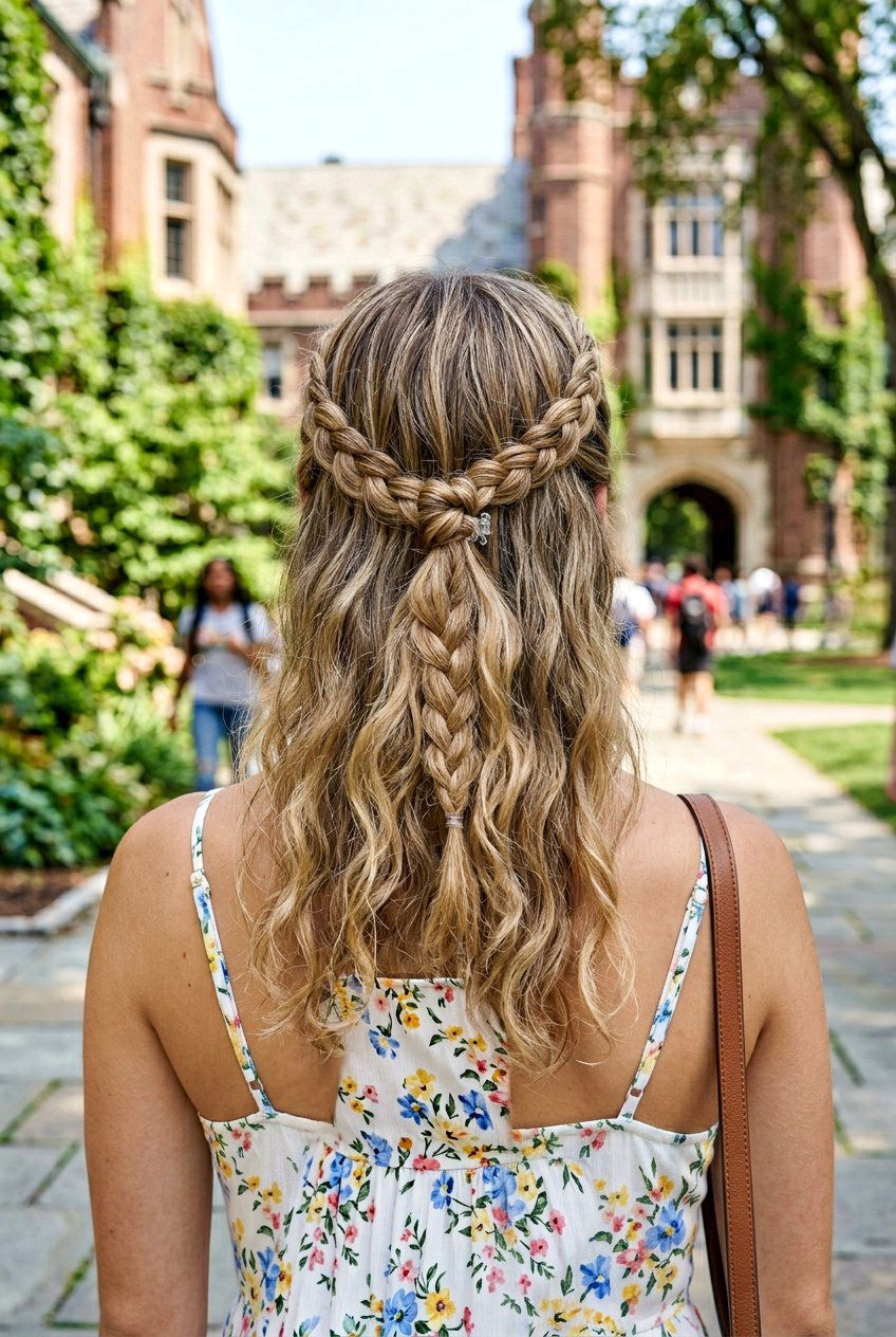 Half Up Braided Crown - 20 braid hairstyle for college girls - 20 braid hairstyle for college girls