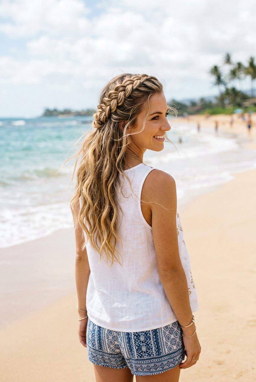 Half Up Braided Hairstyle For Beach - 20 beach braid hairstyles for vacation - 20 beach braid hairstyles for vacation