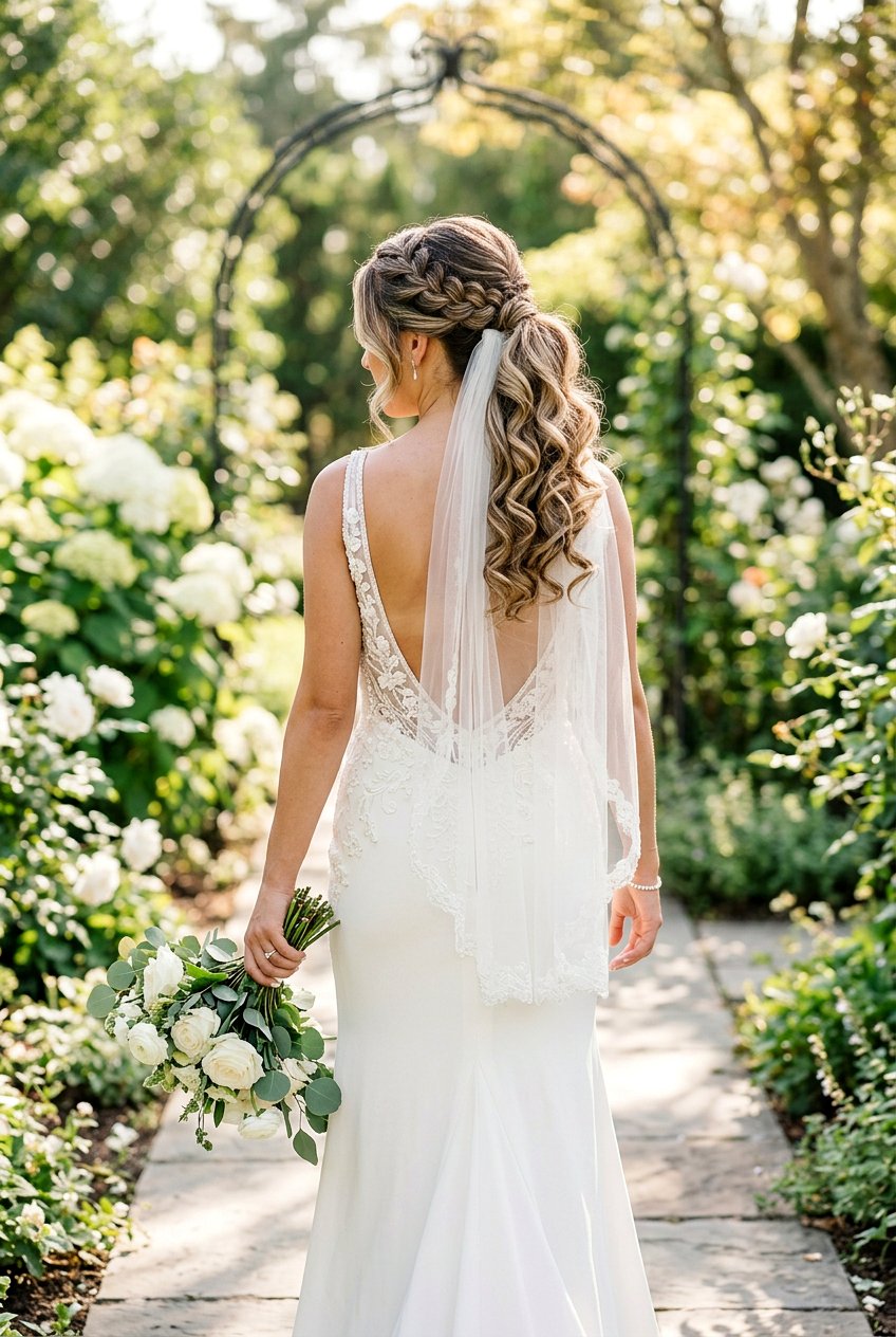 Half Up Braided Pony With Veil - 20 bridal half up braid with veil - 20 bridal half up braid with veil
