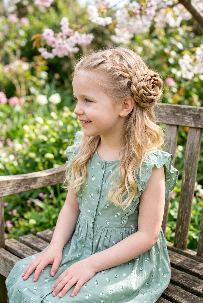 Half Up Braided Rose - 20 easy braid styles for little girls - 20 easy braid styles for little girls