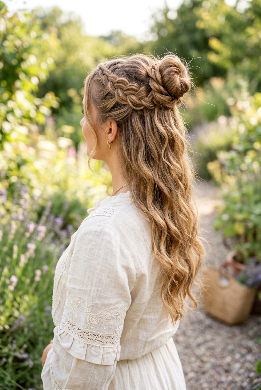 Half Up Braided Top Knot With Loose Length - 20 braided top knot hairstyle - 20 braided top knot hairstyle