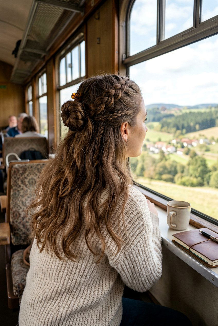 Half Up Braided Top With Loose Length - 20 airplane friendly braid styles - 20 airplane friendly braid styles