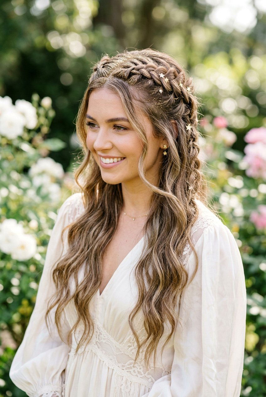 Half Up Braids - 20 glitter roots hairstyle ideas - 20 glitter roots hairstyle ideas