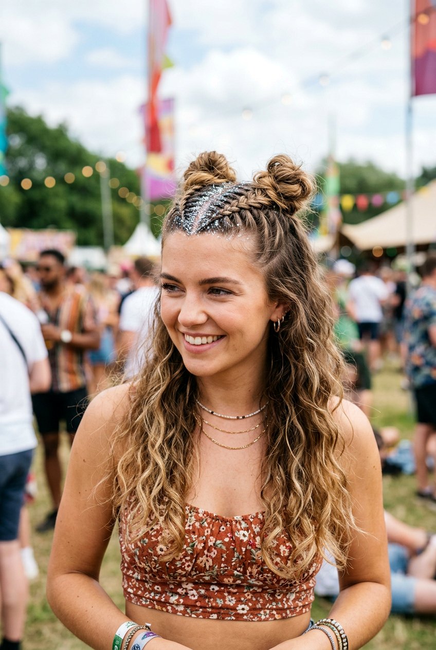 Half Up Braids With Glitter Parting - 20 glitter braid hairstyles - 20 glitter braid hairstyles