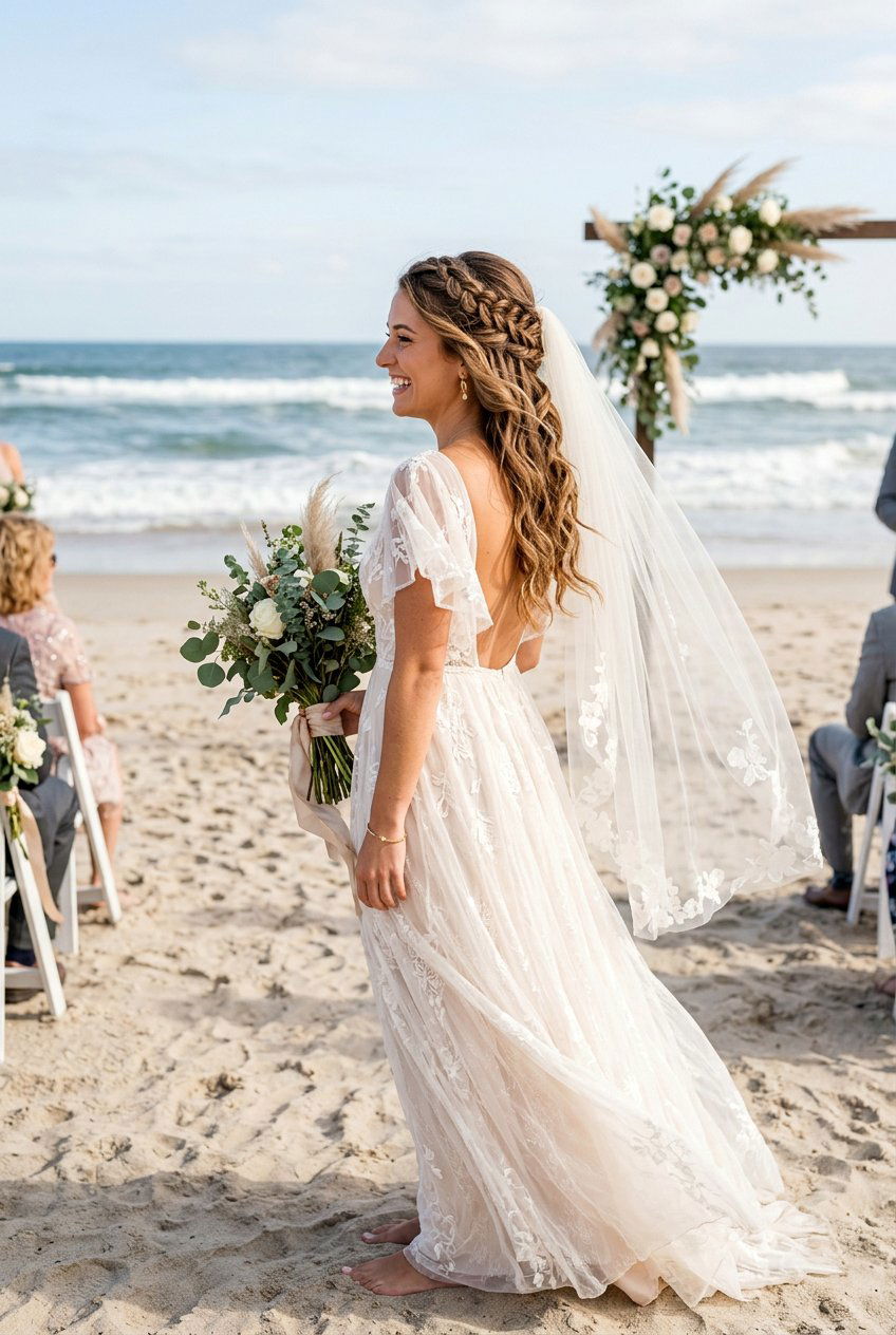 Half Up Braids With Veil For Beach Wedding - 20 bridal half up braid with veil - 20 bridal half up braid with veil