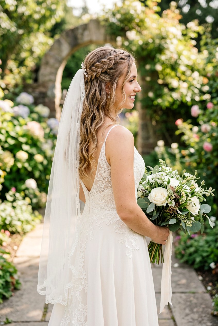 Half Up Braids With Veil For Medium Length Hair - 20 bridal half up braid with veil - 20 bridal half up braid with veil