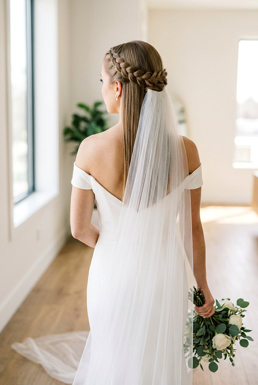 Half Up Braids With Veil For Straight Hair - 20 bridal half up braid with veil - 20 bridal half up braid with veil