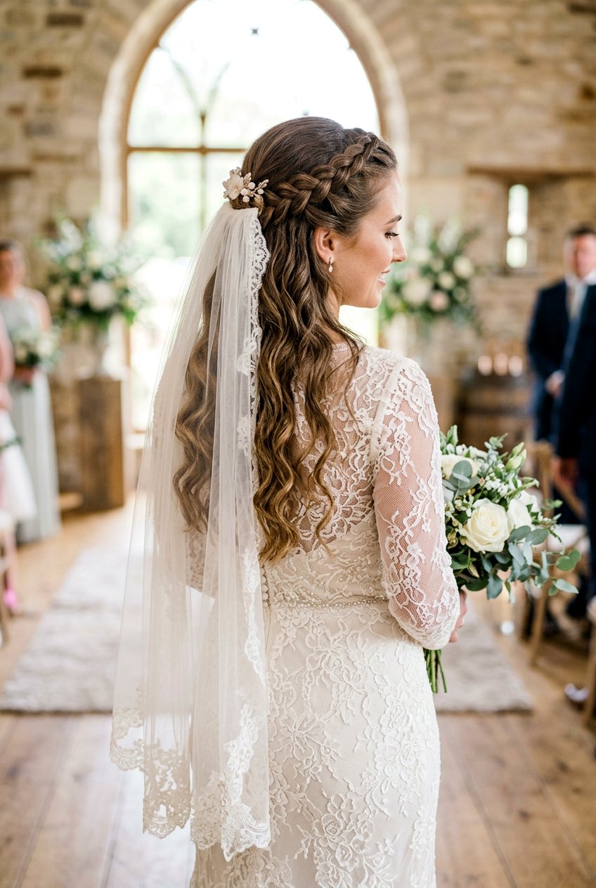 Half Up Braids With Veil For Wavy Hair - 20 bridal half up braid with veil - 20 bridal half up braid with veil