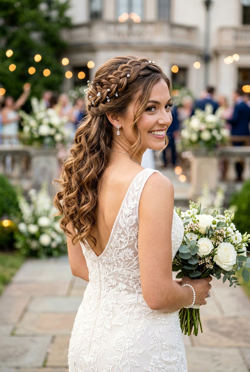Half Up Bridal Braid Crown With Loose Curls - 20 bridal braid crown with loose curls - 20 bridal braid crown with loose curls