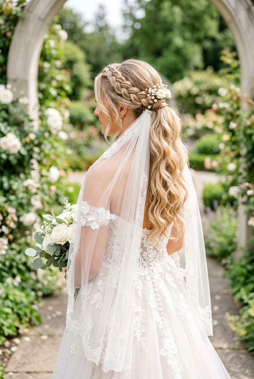 Half Up Bridal Braid Ponytail With Veil - 20 bridal braid ponytail with veil - 20 bridal braid ponytail with veil