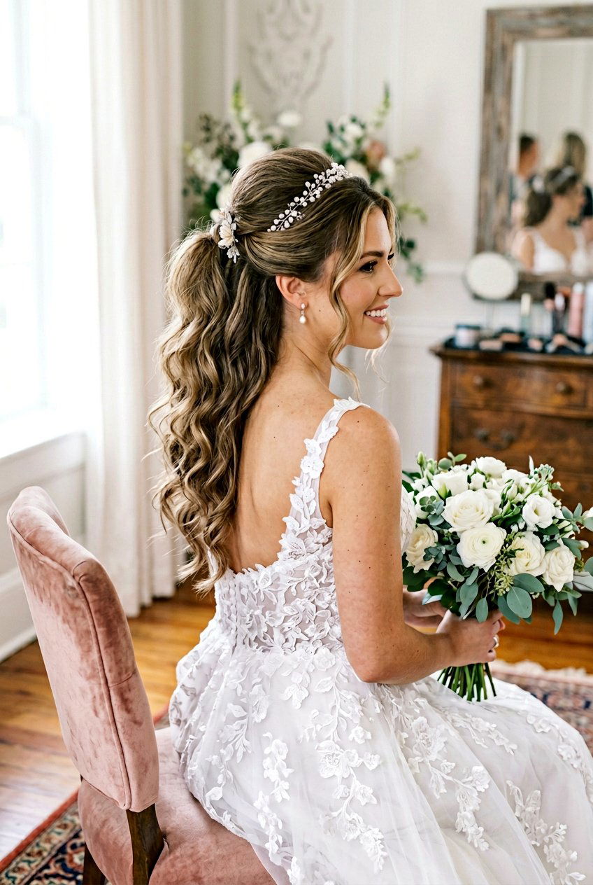 Half Up Bridal Ponytail With Volume - 20 voluminous bridal ponytail - 20 voluminous bridal ponytail
