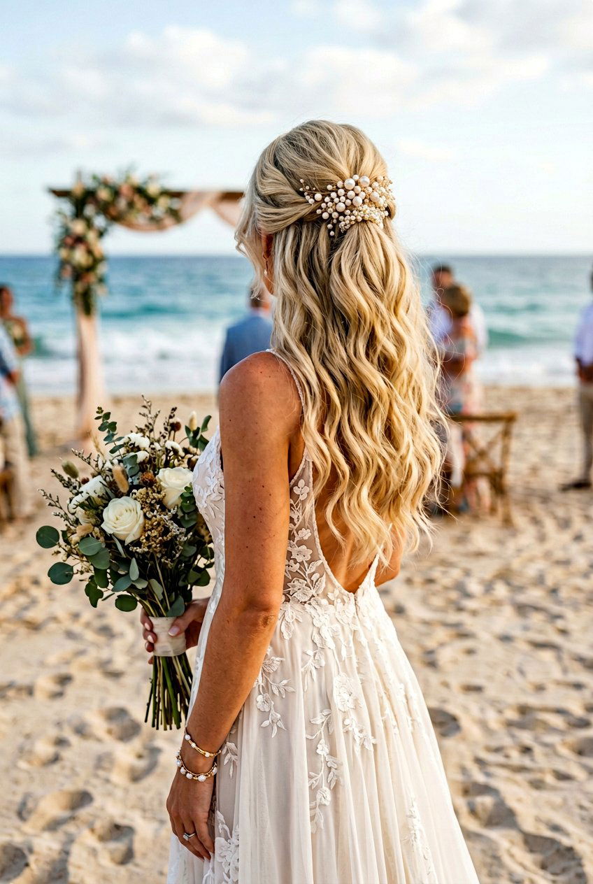 Half Up Bridal Ponytail - 20 bridal ponytail with pearl pins - 20 bridal ponytail with pearl pins