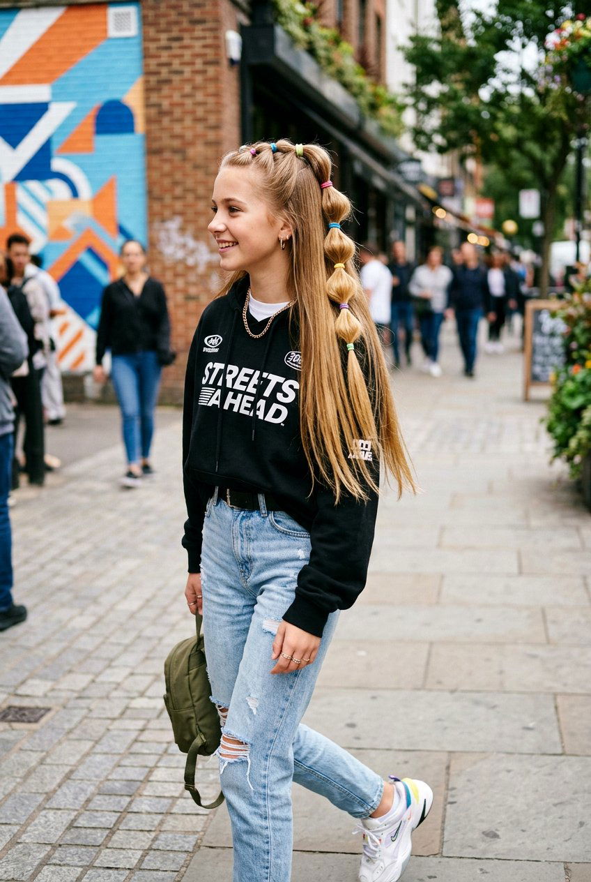 Half Up Bubble Braid - 20 simple half up hairstyle for teens - 20 simple half up hairstyle for teens
