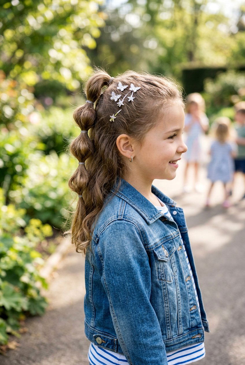 Half Up Bubble Ponytail With Barrettes - 20 little girls bubble ponytail with clips - 20 little girls bubble ponytail with clips