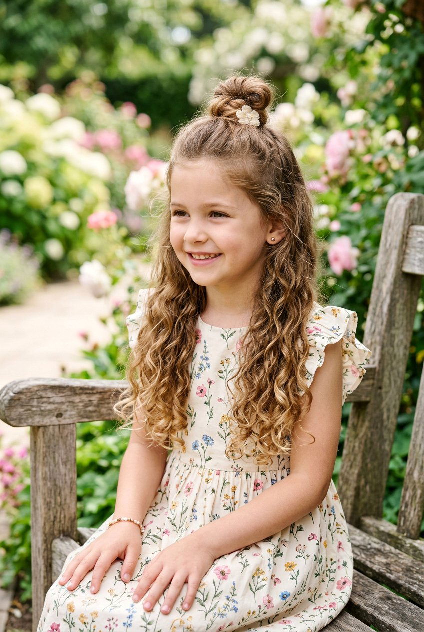 Half Up Bun - 20 easy curly hairstyles for little girls - 20 easy curly hairstyles for little girls