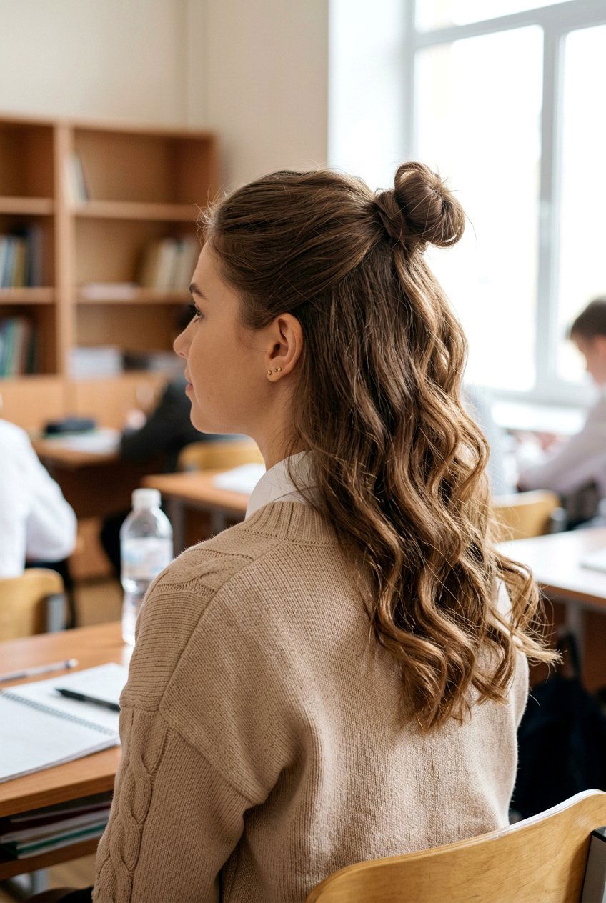 Half Up Bun - 20 simple overnight hairstyle for school - 20 simple overnight hairstyle for school