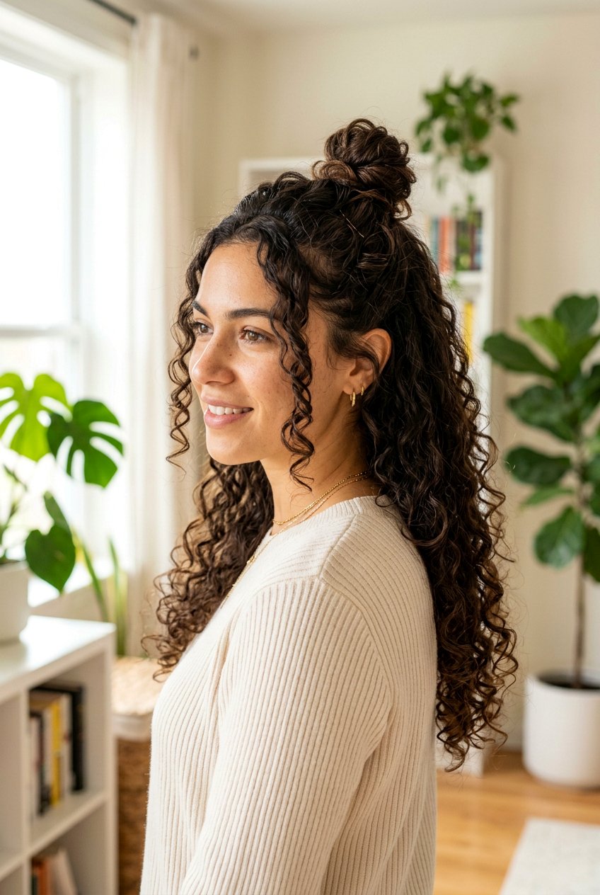 Half Up Bun - 20 wash and go hairstyles - 20 wash and go hairstyles