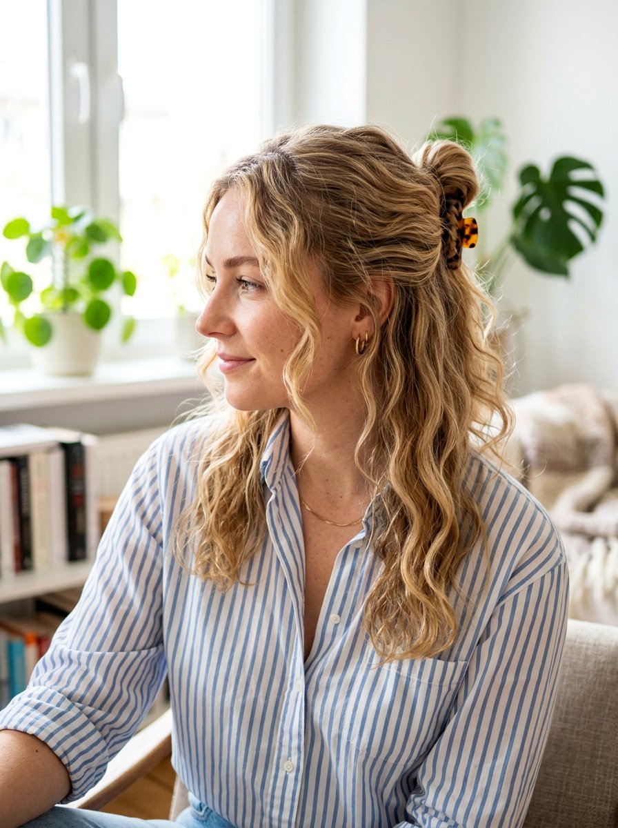 Half Up Bun - 20 tidy bun for office mornings - 20 tidy bun for office mornings